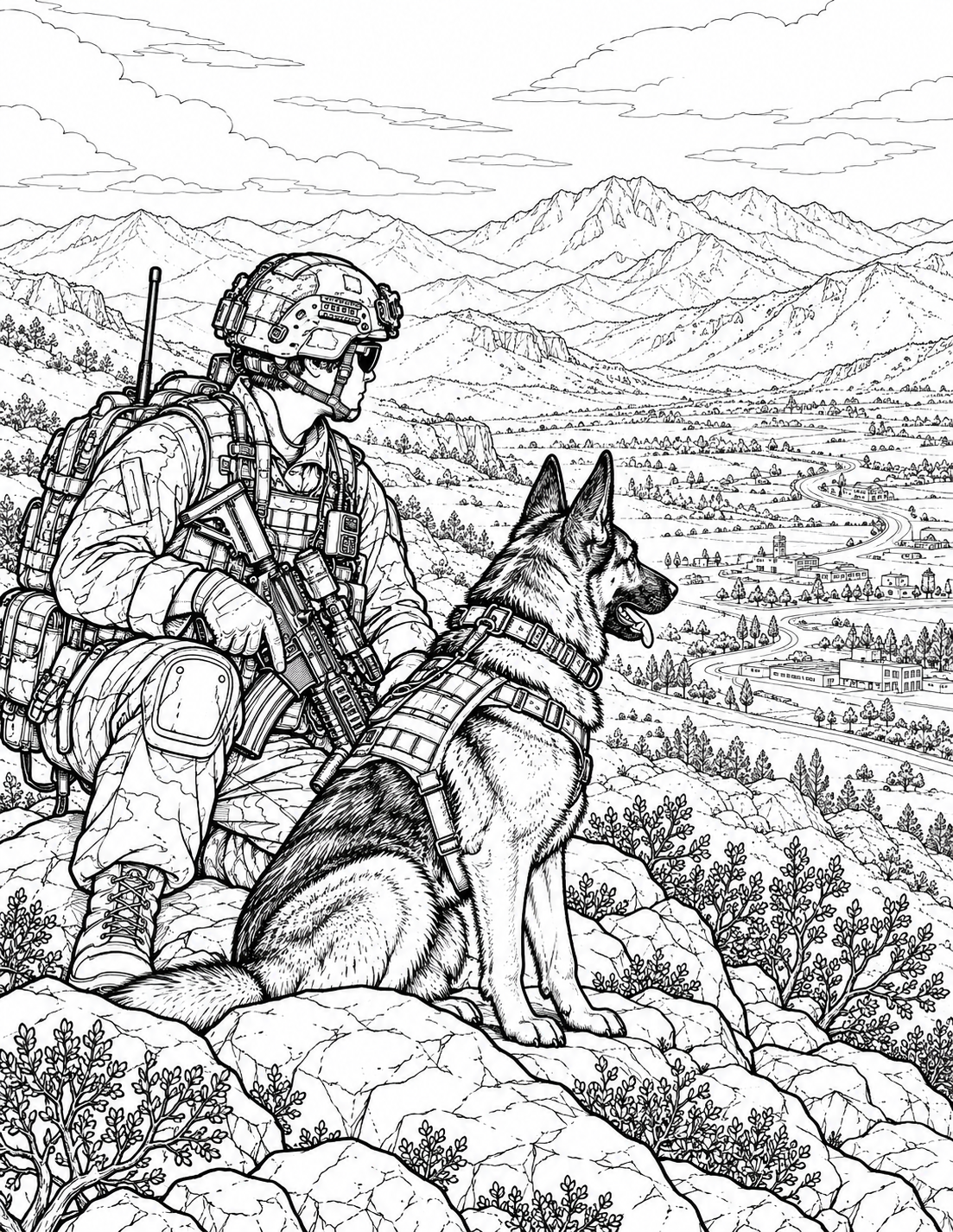 Military working dog coloring page