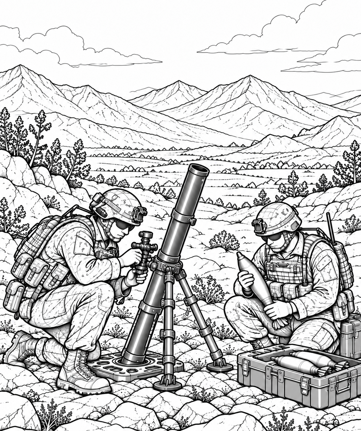 Mortar team coloring page